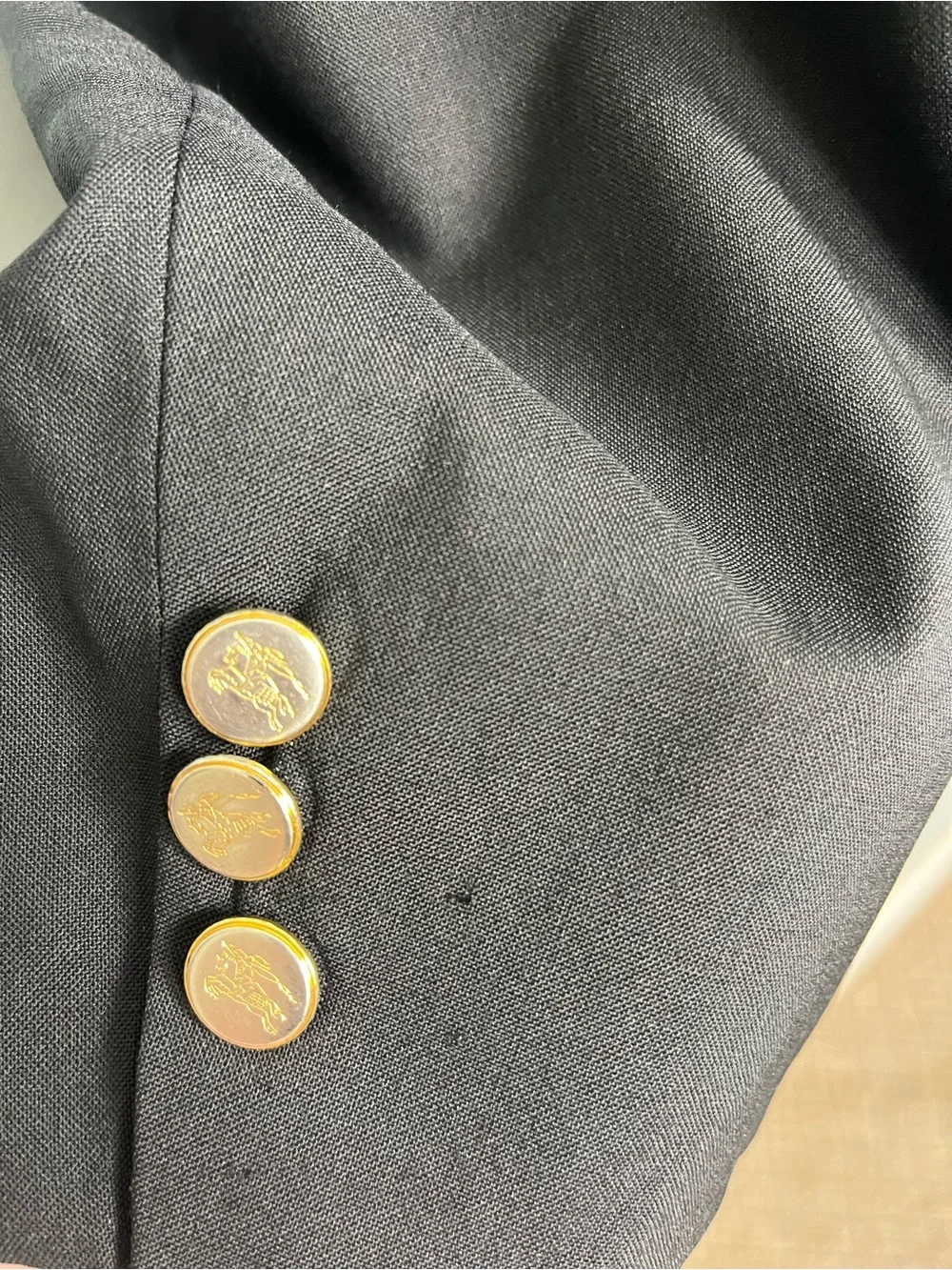 Vintage Burberry Men's Classic Blazer Black Wool Gold Buttons Size 50S